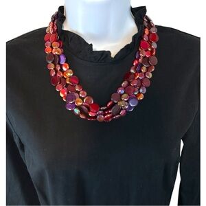 Multi-Color Iridescent Beaded Statement Necklace Red Purple Pink Burgundy